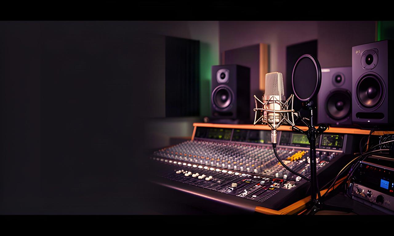 Mengtafel met studiomonitors en microfoon in een professionele geluidsstudio in Kamperveen